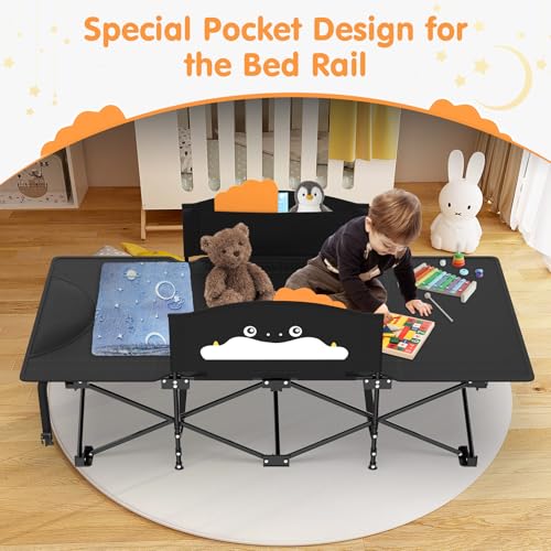 Image of Suteck Kids Camping Cot, Comfortable Toddler Cot Bed Easy to Store and Use, Portable Sleeping Cot with Guardrail, Lightweight Bed for Outdoor Indoor Home