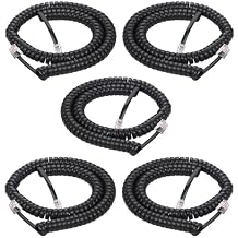 Phone Cord 8FT Uncoiled /1.4FT Coiled 5Pack, Telephone Handset Cable, Standard RJ9 4P4C Plugs, Black, for Working in Office or at Home