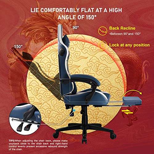 GTPLAYER Gaming Chair with Bluetooth Speakers and Footrest, Dragon Series Video Game Chair ,Heavy Duty, Ergonomic, Esports Computer Office Chair Blue (Royal Blue)