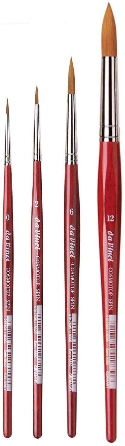 Da Vinci Series 5580 cosmotop - Set di 4 pennelli per acquerelli sintetici, n. 0, 2, 6, 12 Made in Germany