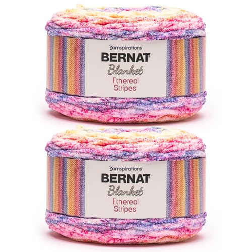 Image of Bernat Blanket Ethereal Stripes Sunrise Yarn - 2 Pack of 300g /10.5oz - 100% Polyester - #6 Super Bulky - 220 Yards - Knitting /Crochet