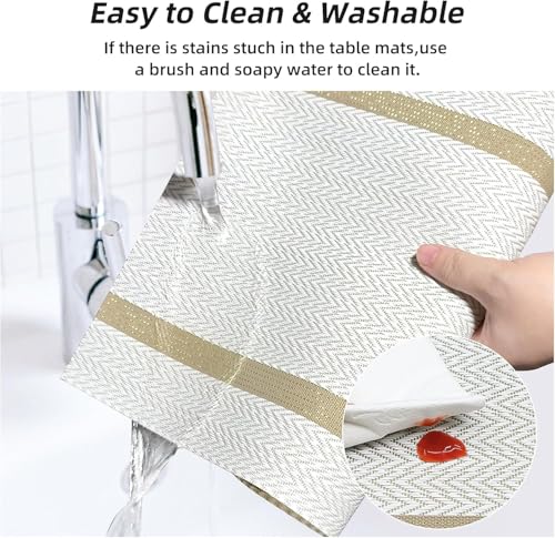 Image of Placemats Set of 6 Dining Table Place Mats | Placemats Table Mat PVC Material | Non-Slip Heat Resistant | Dining Tablemates Washable Anti-Skid | Size 45 x 30cm (A* Cream White)