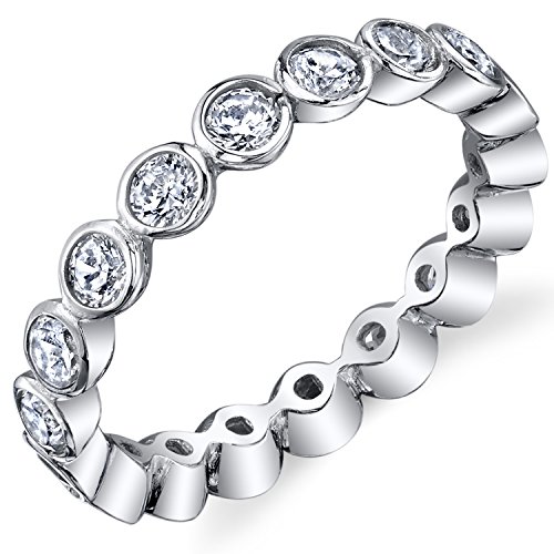 Sterling Silver 925 Bezel Set Eternity Ring Engagement Wedding Band With Cubic Zirconia CZ Size 8