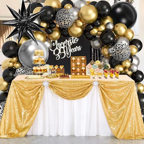 Image of B-COOL Gold Rectangle Sequin Tablecloth 90x156-Inch Sparkly Wedding Tablecloth Long Glitter Table Overlays for Event Party Banquet