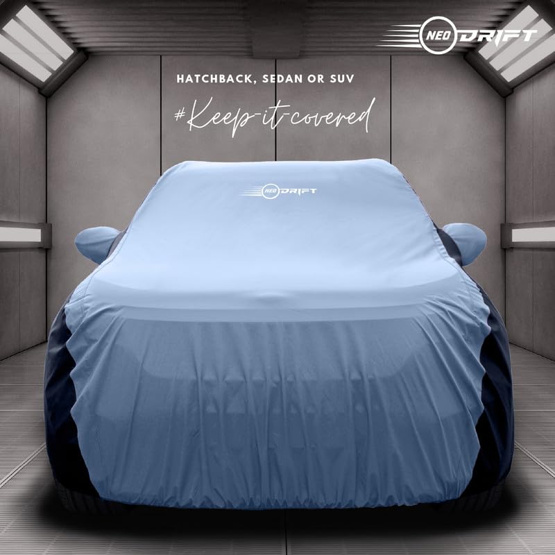 Image of NEODRIFT 'SuperTech' Car Cover for Mahindra XEV 9S (100% Water-Resistant, All Weather Protection, Tailored Fit, Multi-Layered & Breathable Fabric) (Colour: L.Blue+Black)