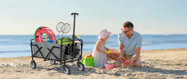Carrello pieghevole resistente con 4 ruote per giardinaggio, pesca e shopping, carrello per carichi pesanti