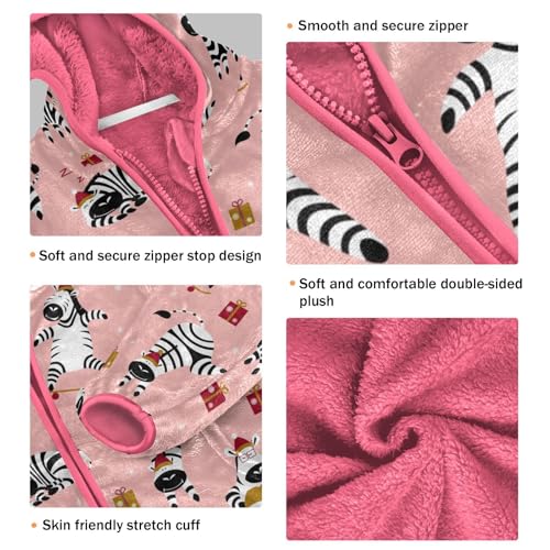 OTVEE Christmas Cute Zebra Animals Kids Hoodie Jacket Fall Spring Full Zip Warm Outwear Coat3