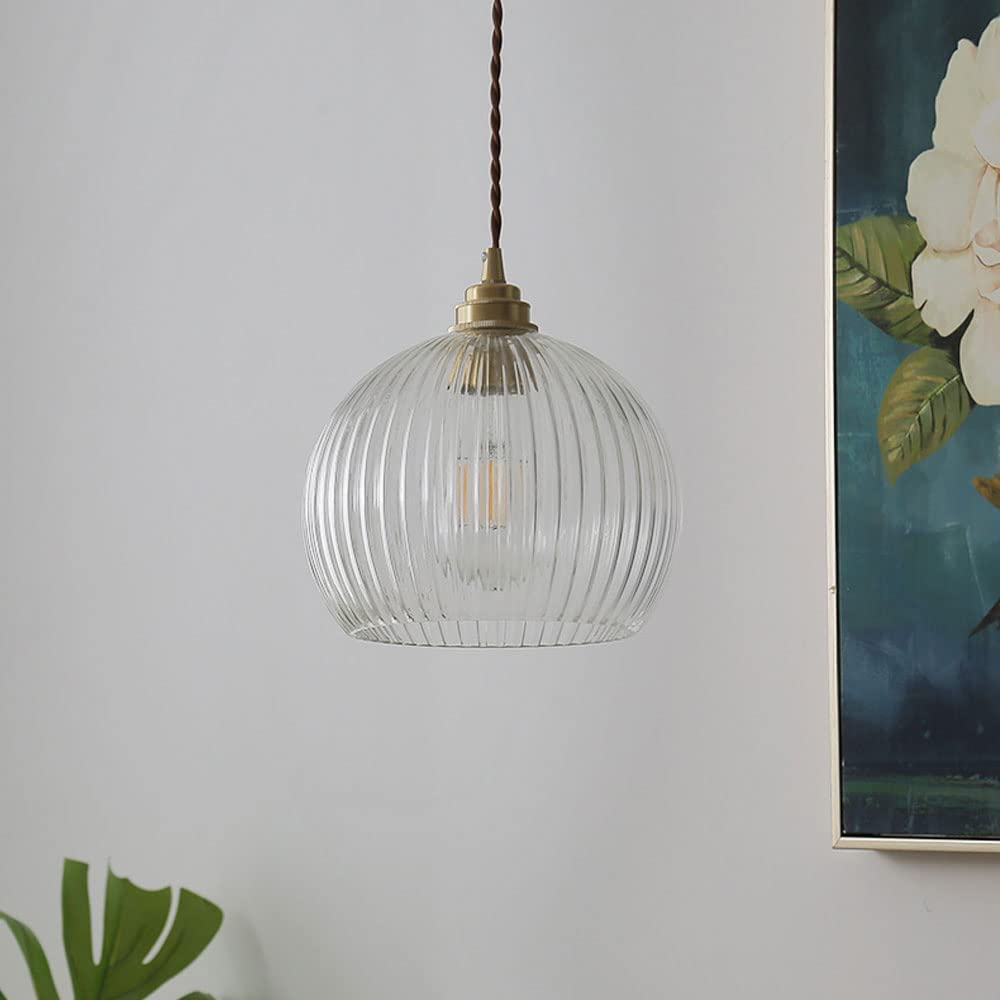 Lámpara Colgante de Cristal Transparente/Mate con Forma de semicírculo, portalámparas de latón Inoxidable E27, lámpara Colgante de Techo, Cable Ajustable, lámpara de araña de un Solo Cabezal para