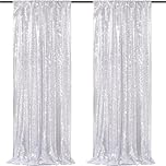 2 Pack Sequin Photo Backdrop Curtains 60 x 240 cm Sparkly Party Background Drapes for Wedding, Christmas, Birthday, Graduation Silver