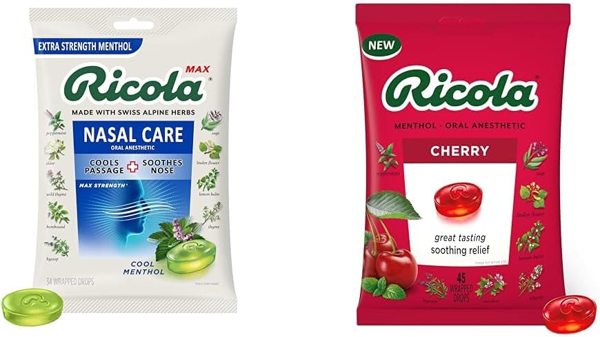 Max Cool Menthol Nasal Care Large Bag | Cough Suppressant Drops | 34 Count Cherry Throat Drops | 45 Count