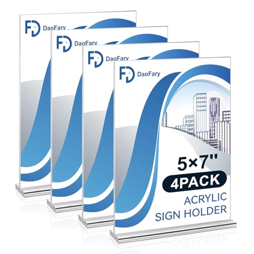 Daofary Acrylic Sign Holder 5 x 7, 4 Pack Double-Sided Display