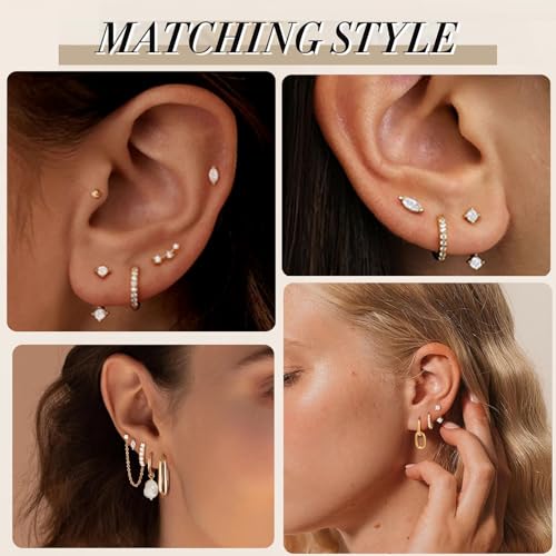 Jstyle Small Gold Hoop Earrings Set for Women, 14k Gold Plated Hoop Studs Earrings for Women, Hypoallergenic Dainty Gold Earrings for Gift3