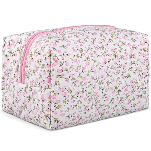 MAJORMENCH 碎花化粧ポーチ 大容量 軽量 多機能ジッパーポーチ トラベル用 化粧品 生理用品収納 女性向け