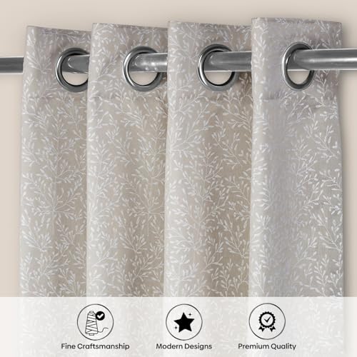 Image of haus & kinder Printed Jacquard Door Curtains 7 Feet Long Pack of 2 Door Curtains, 7 Feet Curtains for Door (Willow Breeze, Ivory Nature 130x213 CM)
