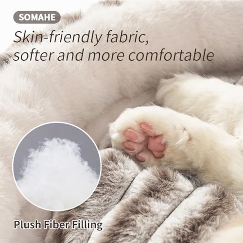 SOMAHE Cat Bed for Indoor Cats, Washable Round Plush, 20x20 Taupe Gray | Reversible Cushion + Machine Washable: soft round cat bed with plush raised sides for cozy indoor naps. - Image 5
