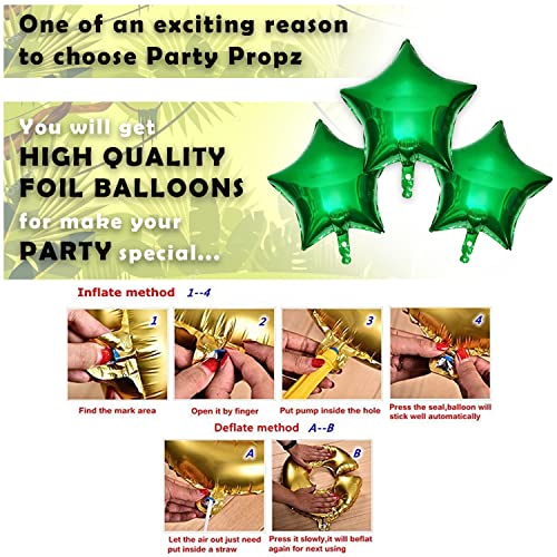 Image of Party Propz Green Balloons For Birthday Decoration - Set of 10 Pcs Green Balloon for Decoration | Star Foil Balloons | Confetii Balloons | Greeen Balloon Decoration Kit (Latex, Foil)
