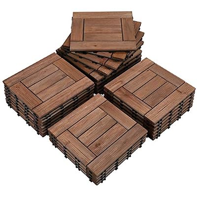 Yaheetech 27PCS Deck Tiles Interlocking Wood Composite Decking Flooring Patio Pavers Tiles Solid Wood and Plastic Indoor Outdoor 12 x 12" Brown