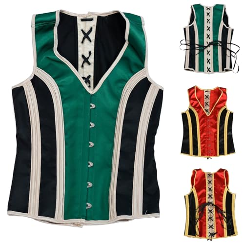 Cambkatl Men's Satin Corset Vest Vintage Colorblock Lace Up Back Shaping Tops Formal Slim Fit Wedding Waistcoat2