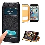 iPhone 6/6S plus Black case For men in Synthetic Leather with flip case,ZVE Ultra Slim Thin Iphone 6 plus Case Cover With Window Open Stand for apple iPhone 6/6s plus 5.5