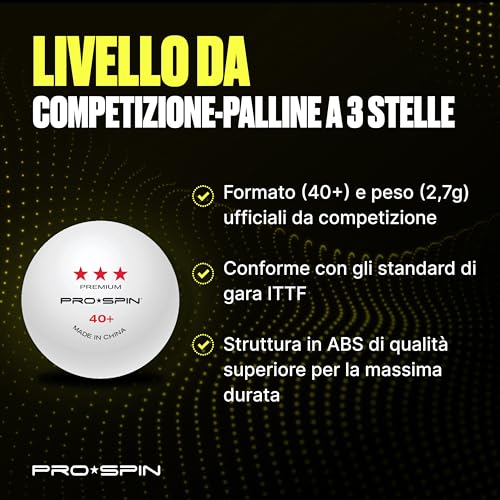 PRO SPIN palline da ping pong serie Elite - Palline da ping pong bianche 3 stelle di alta qualità | Palline da torneo in ABS 40+| Sfericità Perfetta per uno spin e un rimbalzo ottimali - 3