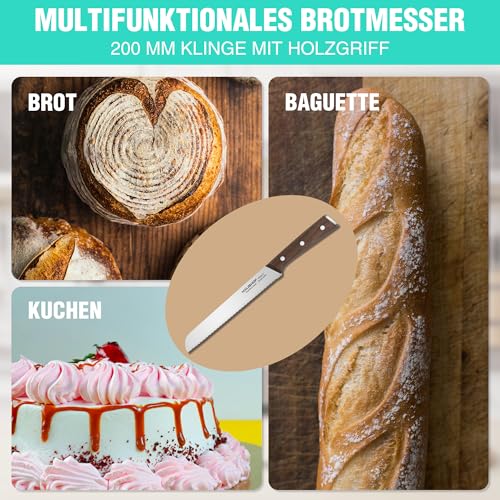 HAUSHOF Brotmesser mit Wellenschliff, Küchenmesser mit Holzgriff aus hochwertigem Edelstahl… – Ansicht 6