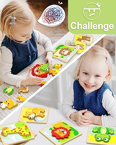 Benresive Wooden Toddler Puzzles, 6pcs Animal Montessori Toys for 1-3 Year Old Boys & Girls, Learning Educational Preschool Toys, Great Gifts for 1 2 3 Year Olds