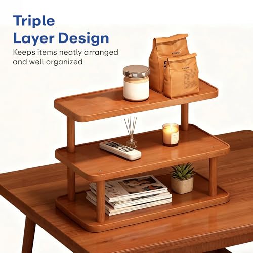 Image of Rioware Bamboo Organizer Rack - Multi-Layer Desktop Storage Shelf for Cups, Mugs & Tea Sets | Wooden Countertop Sideboard Display Stand for Kitchen, Dining & Home Deco (3-Tier - Racknest)