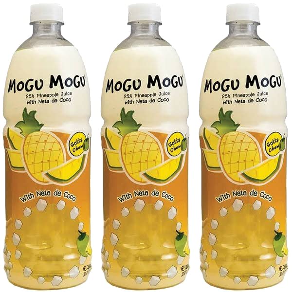 Paquete de 3 Cuchara medidora gratis Jugo Mogu Mogu con Nata De Coco - 33.8 onzas líquidas Tamaño familiar grande (piña), 10.8 fl oz
