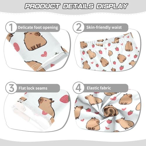Cute Capybara with Strawberry Hearts Girls Leggings Soft Comfortable Athletic Leggings Dancing Pants for 4-10 Years3