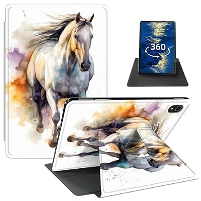 GFRGTFHYT for iPad Air 13 Inch Case M2 (2024) with 360 Degree Rotating Swivel Slim PU Leather Shockproof Protective Adjustable Stand Smart Cover with Auto Wake/Sleep for iPad Air 13,Watercolor Horse