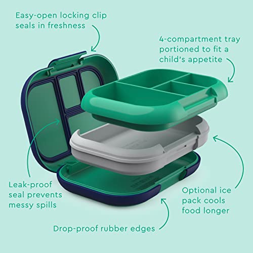 Bentgo® Kids Chill Lunch Box - Bento-Style Lunch Solution With 4 Compartments And Removable Ice Pack For Meals And Snacks On-The-Go - Leak-Proof, Dishwasher Safe, Patented Design (Green/Navy) #TOP3