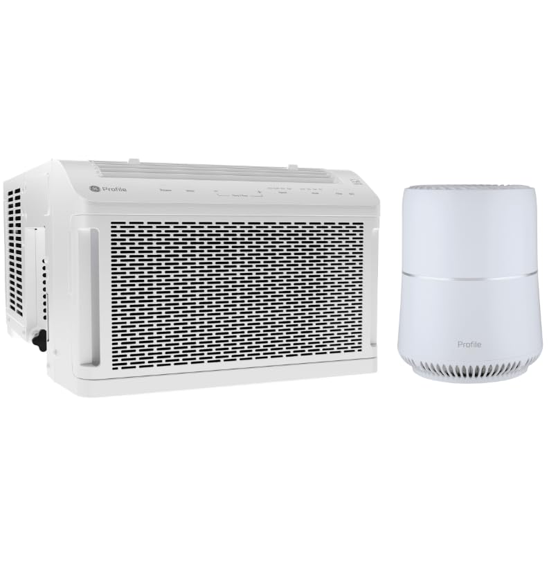 GE Profile ClearView Inverter Window Air Conditioner 12,200 BTU, Inverter Technology, Ultra Quiet for Large Rooms + GE Profile Air Purifier | Removes Allergens, Odors & Other Impurities Bundle