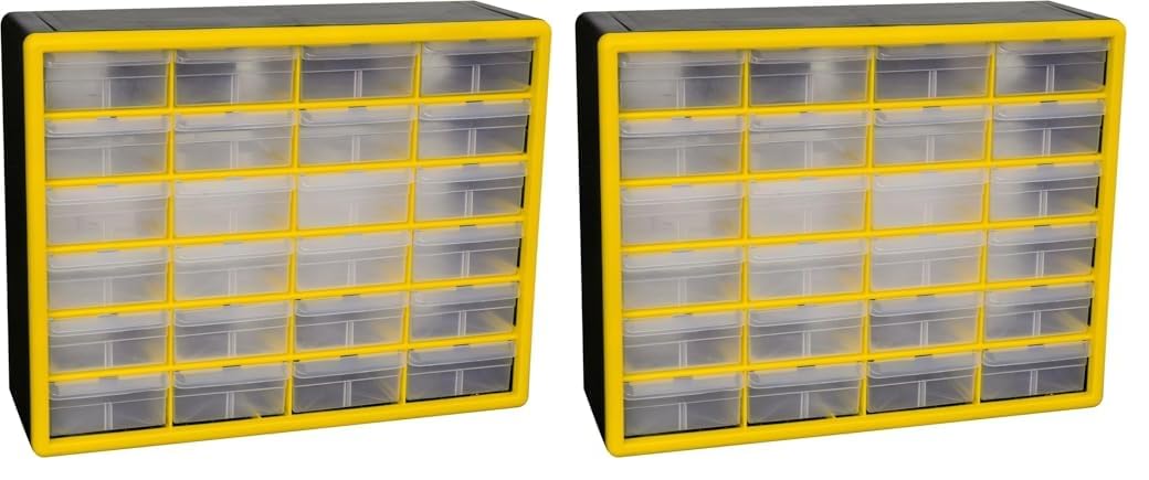 Akro-Mils 24-Drawer Plastic Drawer Storage Cabinet for Garage Organization, Bead Organizer, Building Bricks Storage, Teacher Toolbox, Makeup Organizer, 20-Inch W x 6-Inch D x 16-Inch H, 10124 Yellow