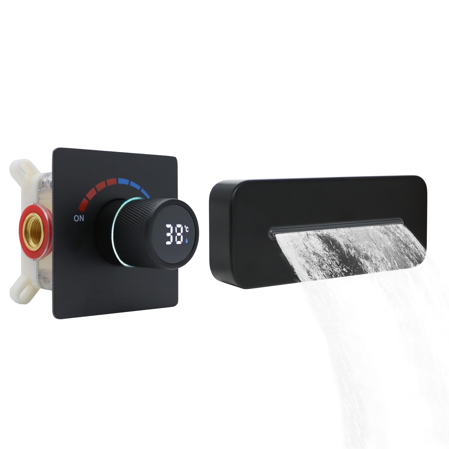 Delnet Wall Mounted Bath Tap, Concealed Waterfall Basin Tap with Digital Display Shower Valve
