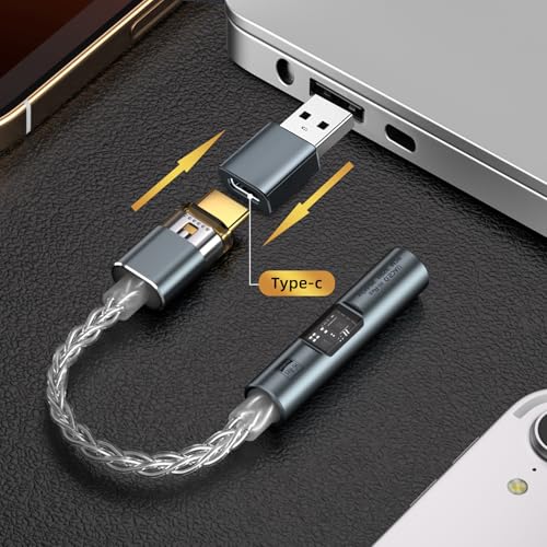 Image of USB C to 3.5mm Audio Adapter with Dual Chip Hi-Res 32bit /384KHz DAC& 24bit /96KHz ADC Dongle Cable Cord,USB C to Aux Dongle HiFi Headphone Jack Adapter with USB A Converter for Type C Devices (Blue)
