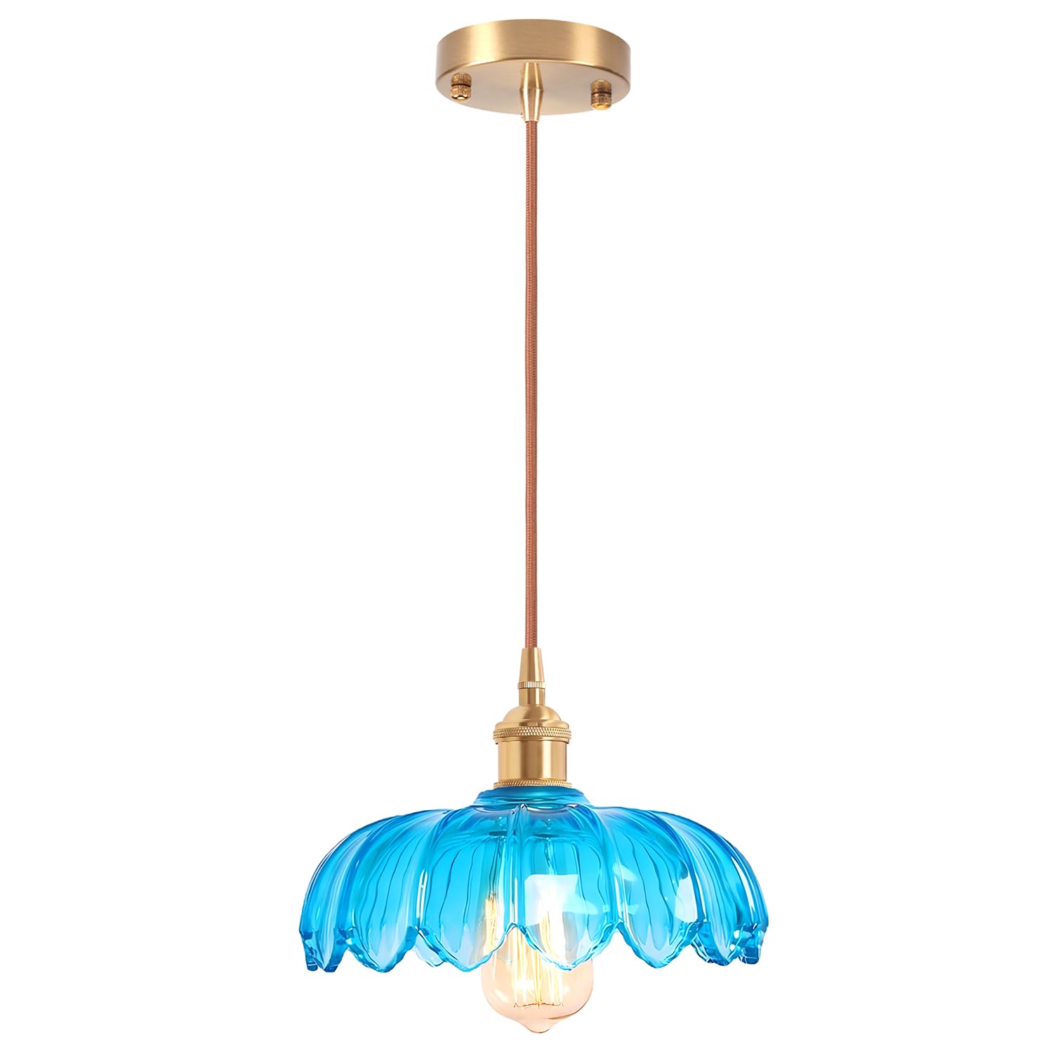iDEGU Lampada a Sospensione in Vetro, 25CM Lampadario a Sospensione Vintage E27 Plafoniera Retrò Paralume Vetro Creativo Lampada da Soffitto per Soggiorno Isola Cucina Sala da Pranzo (Blu)