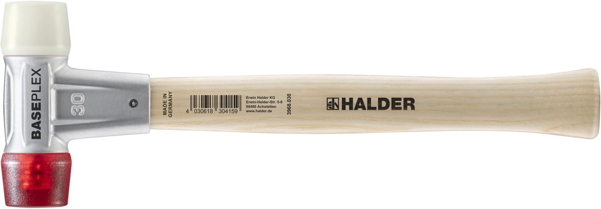 Halder Baseplex Soft-Faced Mallet 3968.030 - Hard Plastic Insert, Hard Nylon Insert, Zinc Die-Cast Housing, Overstrike Protector, 30mm, 12.7 Oz.