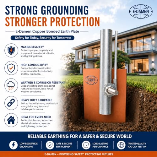 Image of Copper Bonded Earth Plate with Connected Strip | Copper Coated Earthing Plate for Electrical Grounding | Heavy Duty Earthing Plate for Home Industrial Lightning Protection (EJ-PP2O-AWVE)