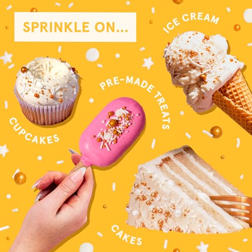 Image of Fancy Sprinkles Gold Digger Sprinkle Mix | Gold & White Jimmies, Candy Pearls & Stars | Cake, Cupcake & Cookie Decorating | Wedding, Bridal Shower & New Year's | 2 Pack (0.5c)