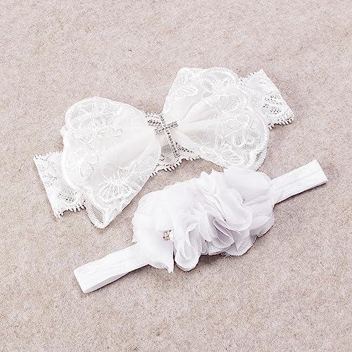 2 Pack Baptism White Newborn Bowknot Headbands Baby Christening Hair Bows Headwrap Toddler Hairband (Cross Button)3