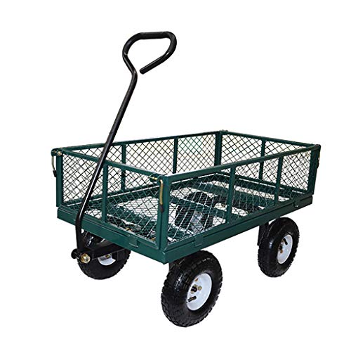 JCX Four-Wheel Trailer Heavy Duty Folding Wagon Sidecar 200Kg Load Capacity Large size Wheels and Detachable Fence, Hand Truck Pull for Outdoor Garden Warehouse Beach