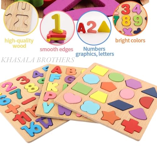 Image of Khasala Brothers Wooden ABCD Alphabet Number Shape Explorative Puzzles Toddler Learning Puzzles,Educational Activity Boards Toys for Child Boys and Girls (ABCD)