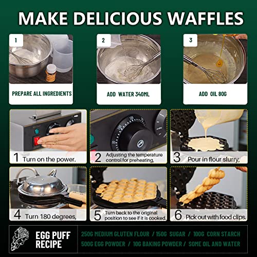 Wantjoin Wil Bubble Waffle Maker, Hong Kong Egg Waffle Maker Machine With Non-Stick Coating, Stainless Steel Pancake Maker 180° Rotate, 1500W 110V Electric Cone Maker, 50-250℃/122-482℉ Adjustable #TOP1