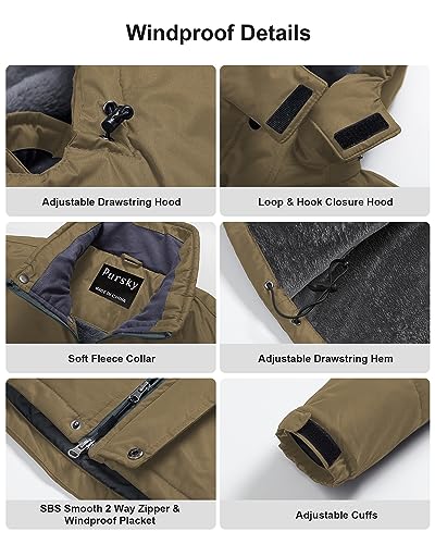 Image of Pursky Men's Waterproof Ski Jacket Winter Snow Coats Fur Hooded Raincoats Parka