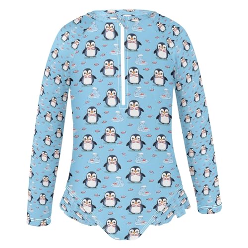 Cute Iceberg Penguin Girls Long Sleeve Swimsuits One Piece Zipper Bathing Suit UPF 50+ Rashguard Swimwear2