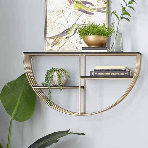 Image of Wall Hangings for Home Storage Organizer Round Wall Mounted Floating Shelf for Bedroom, Living Room, and Office Decor Item (Black Gold)