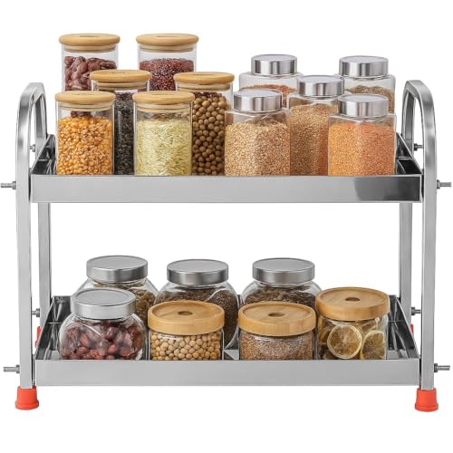 Image of Stainless Steel 2-Tier Kitchen Rack | Rust-Proof Multipurpose Storage Organizer Shelf for Countertop, Bathroom & Under Sink | Steel Shelf Stand with Anti-Skid Feet