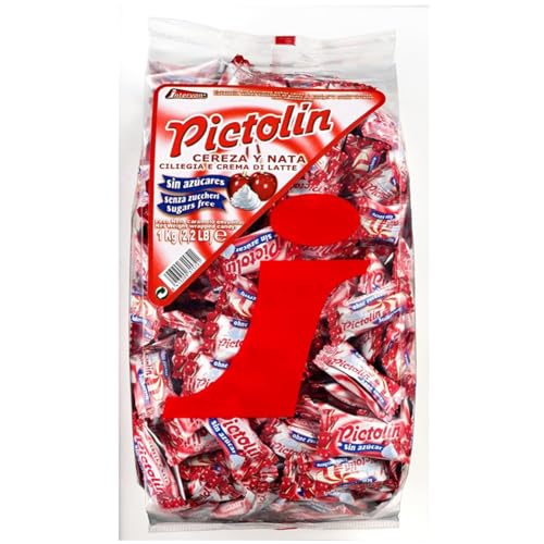 Deliex - Caramelos Pictolín con Nata y Sin Azúcar - Bolsa de 800 gr - Sin Gluten (Cereza y Nata)