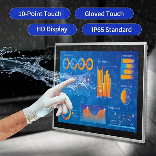 Image of 15 inch Industrial Embedded Touchscreen Monitor, Capacitive Multi-Touch Screen Industrial Front IP65 Monitor Built-in Speakers, HD-MI in, USB, VGA, 4:3 1024x768 Display