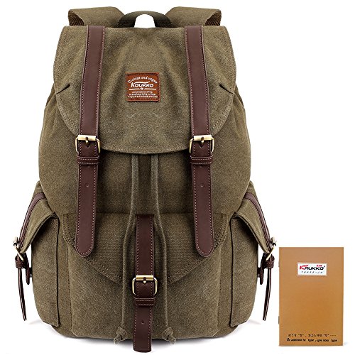Vintage Canvas Backpack Kaukko Outdoor Travel Hiking Rucksack School Bookbags Army Green
